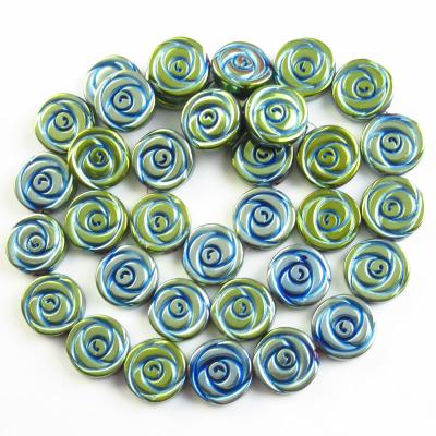 China Blue Green Plated Hematite Beads Free Shipping Natural Stone Beads Blue Green Flower Shape Loose Hematite Beads For Jewelry Making DIY Bracelet Tube Spacer Beads for sale