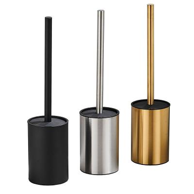 China Modern Free Standing Stainless Steel Toilet Brush Round Matt Black Bathroom Toilet Cleaning Brush Brush for sale