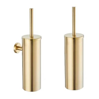 China Modern Free Standing Toilet Brush Brushed Stainless Steel Gold Toilet Brush Holder Set for sale