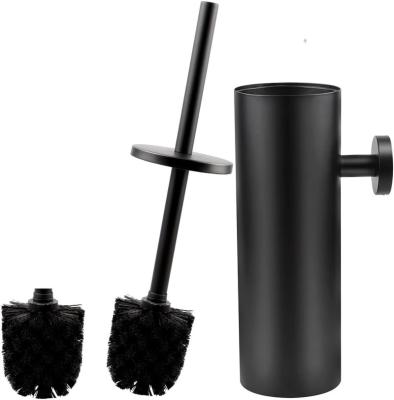 China Modern Black Wall Mounted Round 304 Stainless Steel Toilet Brush Holder Set for sale