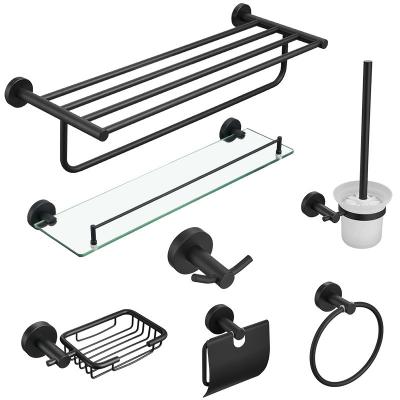 China 9 Pieces Wall Mounted Black Bathroom Accessories Set Stainless Steel Modern Bathroom for sale