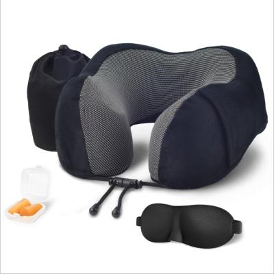 China Memory U Shape Memory Foam Travel Pillow With Eye Mask And Ear Plug Travel Neck Pillow for sale