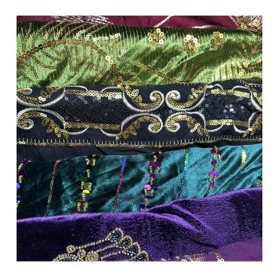 China Moroccan Style Embroidery Sofa Fabric Upholstery Cotton Polyester Embroidery Lace Fabric Sequin Embroidery Fabric for sale