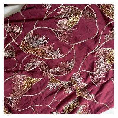 China Wholesale 3mm Sequin Fabric Embroidered Pattern Bead Fabric For Weddings Girls' Shows for sale