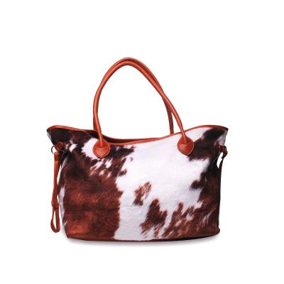 China Fashion Suede 2022 Brown Whip Tote Bags Cow Print Handbag Large Shopping Purse For Women Ladies for sale