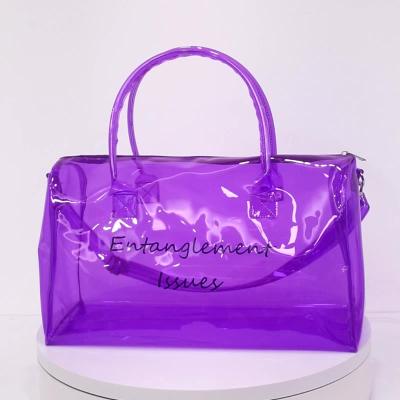 China Transparent Colored Jelly Make Up Holographic Duffle Bag PVC Silicone Duffel Bag Tote Spend A Night Handbag Waterproof Custom Clear Gym Overnight Bag for sale