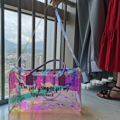 China 2022 Fashion Customize Custom Holographic Laser Tote Bag For Women Fashion And New Style Clear Hologram PVC PVC Duffel Bag With Logo for sale