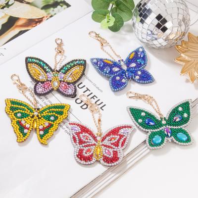 China Promotion Gift Wholesale Diy Diamond Painting Key Chain With Butterfly Designs Crystal Rhinestone Christmas Arts Craft Key Chain for sale