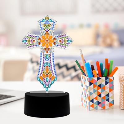 China New Classic/Postmodern DelicateLED Diamond Painting Night Light Cross Shape Rhinestone Drills Painting DIY Home Decor Pendant Lamp for sale