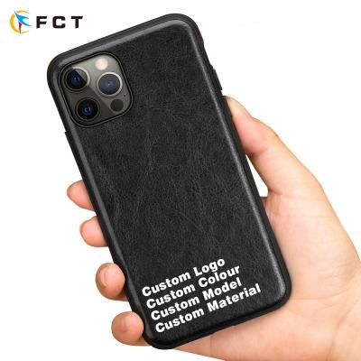 China Anti-drop Shenzhen FCT Factory Customized Logo Leather Phone Case For Iphone 13 Leather Case Cover With Camera View for sale