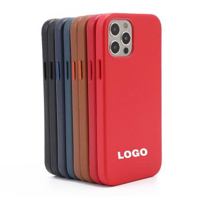 China custom gunuine cover phone cover anti-fall logo custom logo leather magnetic suction phone case for Iphone 13 for sale