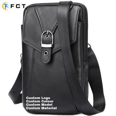 China Shockproof With Belt Mens Cell Phone Bag Retro Genuine Leather Grain Phone Bag With Zipper Old Fashion Style for sale