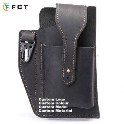 China Anti-fall Crazy Horse Skin Belt Genuine Leather Men's Cell Phone Case Multifunction Phone Bags for sale