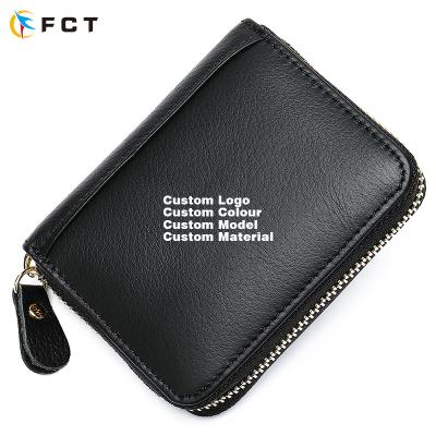 China Multifunctional Leather Card Holder Wallet Multi-Card Package Credit Card Purse Fold Rfid Zipper Wholesale for sale