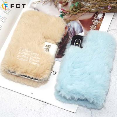 China Wholesale Artificial Wool Customized Plush Rabbit Fur Flip Case For Iphone 11 Good Quality for sale