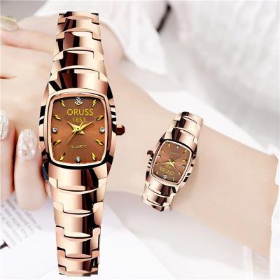 China Hot Selling Water Resistant Women Watch Ladies Rose Gold Luxury Watch Tungsten Alloy Quartz Steel Color Wristwatches for sale