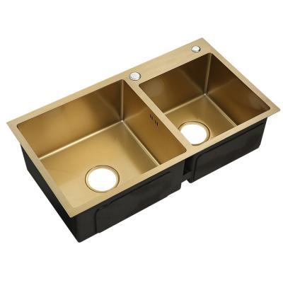 China New Design 304 Stainless Steel Faucet Kitchen Sink Modern Corner Double Bowl Gold Handmade Kitchen Sink for sale