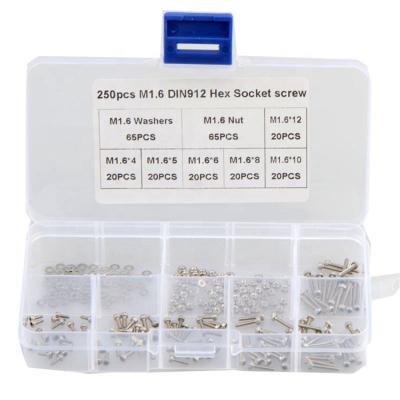 China 304 M 1.6 M2 M 2.5 M 3 Din912 Hex Socket Cap Stainless Steel Hex Socket Screw Nuts Bolts 250pcs Gasket Kit for sale