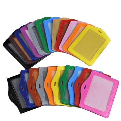 China Company Business Exhibition PU Staff ID Name Tag Badge Leather Card Holder for sale