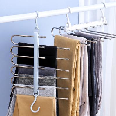 China Modern 6 in 1 Multifunctional Folding Stainless Steel Space Saving Rack Wardrobe Organizer Pants Hanger for sale