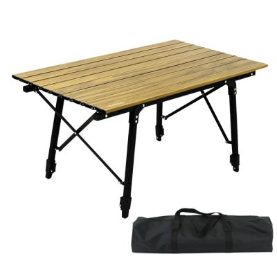 China Modern Outdoor Wood Grain Aluminum Frame Wood Furniture Korea Camping Barbecue Lightweight Foldable Table for sale