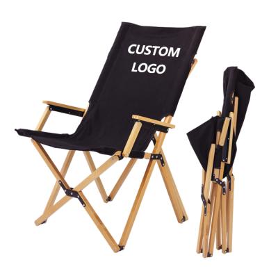 China Wholesale Modern Recliner Camping Folding OEM Logo Printing Wooden Chair With Wooden Armrest China Manufacture for sale