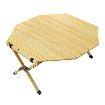 China Tianye Modern Portable Outdoor Camping Table Round Folding Wooden Egg Roll Beech Picnic Table for sale