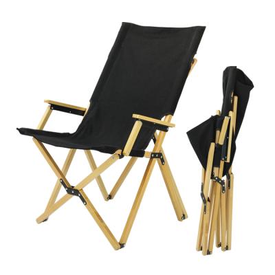 China Modern Manufacture OEM Canvas Recliner Outdoor Portable Folding Wooden Camping Chair With Armrest for sale