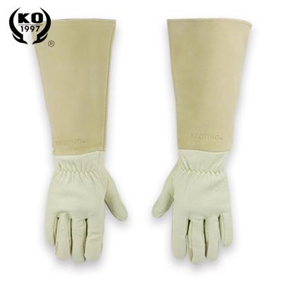 China KKOYING Hand Safety Gloves Anti Cut AB Comfortable Grade Leather Light Yellow Pigskin Full Leather Garden Gloves for sale