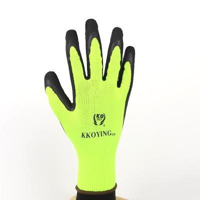 China General Purpose Hivis Sponge Rubber Gloves 13G Green Non-slip Breathable Safety Work Gloves for sale