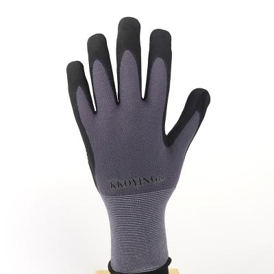 China Safety/Industry Work/Resistant 15G Nitrile Nylon Gloves Gray And Black Non Slip Wrinkle Frosted Breathable Waterproof Work Gloves for sale