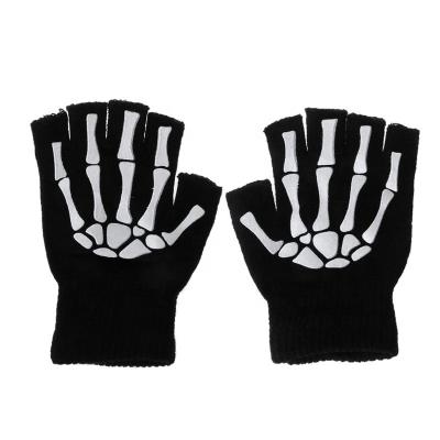 China Unisex Fingerless Halloween Party Stretch Knitted Halloween Half Finger Gloves Glow In The Dark for sale