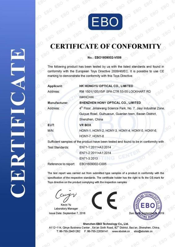 CE - Shenzhen Hony Optical Co., Limited