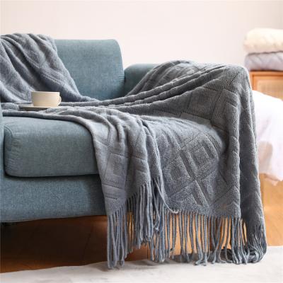 China Anti-static Super Soft Solid Decorative Throw Blanket Knitted Blanket With Tassel For Bed And Sofa for sale