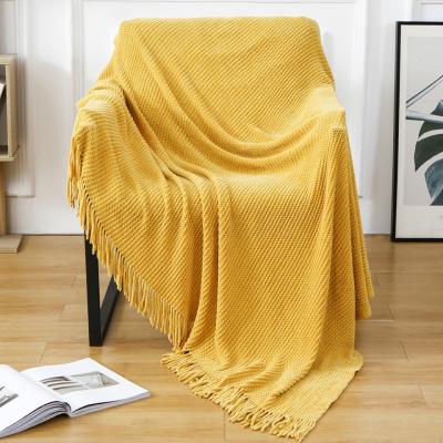 China Anti-Static Throw Blanket Fringe Tassels Knit Blanket Textured Solid Home Decor Blankets for sale