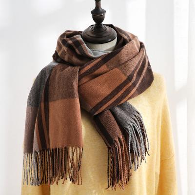 China 2021 geometric autumn and winter knit scarf Korean style double-sided shawl scarf for women for sale