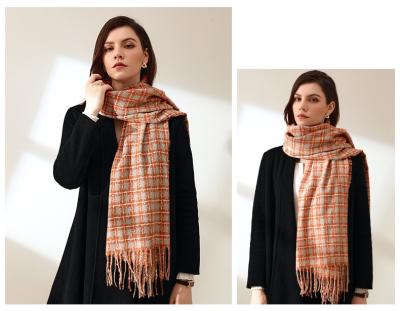 China 2021 Geometric Women Knitted Plaid Scarf Autumn Winter Thermal Shawl for sale