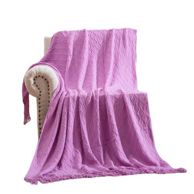 China Antistatic Purple Blanket Knit With Tassels Knitted Blanket For Sofa for sale