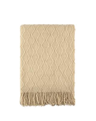 China Warm Soft 100% Acrylic Anti-Static Lightweight Knitting Throw Knitted Sofa Blanket With Tassels for sale