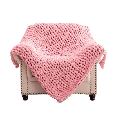 China Modern Chunky Knit Blanket Chenille Knitted Throw Blanket Anti-Static for sale