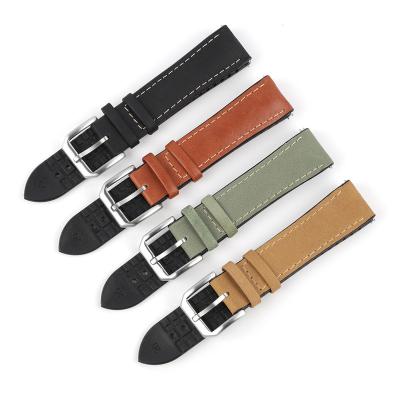 China New Style Fanshion Silicone Leather Watch Band 22mm Silver Buckle 22mm Waterproof Black Watchband Replacement For Watch Accessories for sale