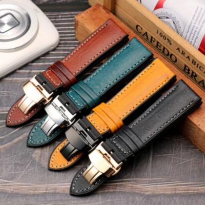 China Soft Cowhide Mens Soft Italian Cover Silicone Lower Universal Strap 20 22mm for sale