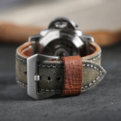 China Customization Durable Canvas Watch Strap Vintage Italian Watch Band Bottom Genuine Leather Straps Men Braid Watch Accessories for sale