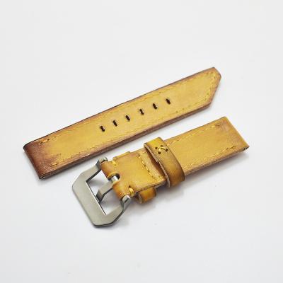 China MOQ 24mm Low MOQ 24mm Handmade Cowhide Leather Watch Band Fashion Design Wrist Watch Band High Quality Handmade Strap for sale