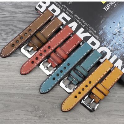 China Available Vintage Cowhide Leather Watch Strap 4 Colors Handmade Watch Band 20mm 22mm 24mm For Panera for sale