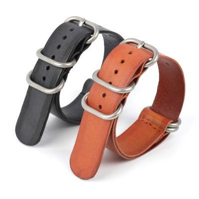 China New Arrival Durable 20/22mm Leather Vegetable Tanned Leather NATO Zulu Watch Bands Straps For Watch Accessories for sale