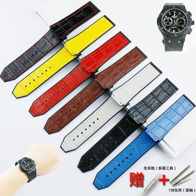 China Free sample 25*19mm luxury men's luxury Amazon brand sport sweat-resistant replacement leather rubber strap for Hublot for sale