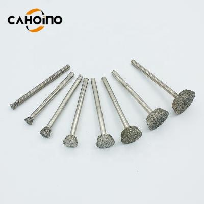 China Carving Hot Sale Stone Shank Connection Bevel Head 3MM Diameter Plated Diamond Burrs For Stone Agate for sale