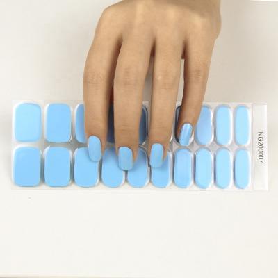 China Safety New Arrival Semi Cured 20 High Quality Blue Nail Art Decoration UV Lamp Nail Stickers Cured Tips Nail Gel Sticker For Gel Polish for sale