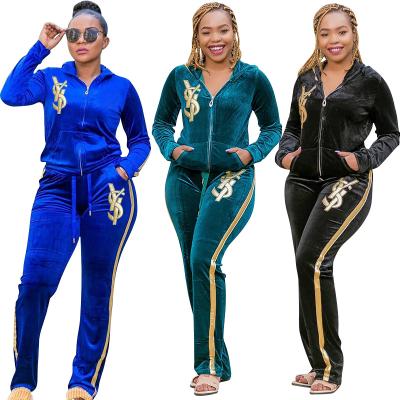 China New Fashion Solid Color Viable Plus Size 2 Piece Set Women's Hoodies Joggers Sleeve Long Hooded Zipper Set for sale